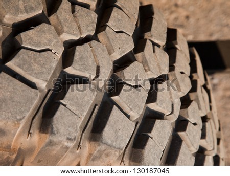 A closed up view of mud terrain tire.