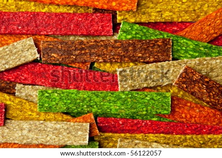 A colorful pattern of a dog snack.