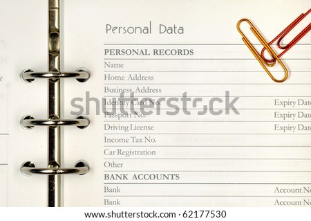 Note page for personal data form.