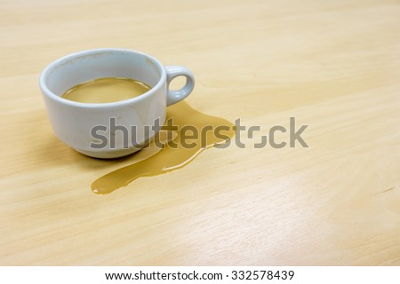Cup of coffee spill on desk