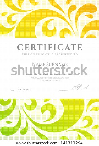 Certificate of completion template or sample background with colorful bright rainbow floral pattern swirl scroll shape Design for diploma invitation gift voucher ticket awards Vector Certificate of completion template or sample background with colorful bright rainbow floral pattern swirl scroll shape Design for diploma invitation gift voucher ticket awards Vector
