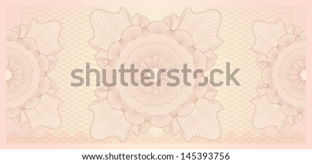 Gift certificate, Voucher, Coupon template (layout) with guilloche pattern (watermark). Background for banknote, money design, currency, note, check (cheque), ticket, reward. Vector available
