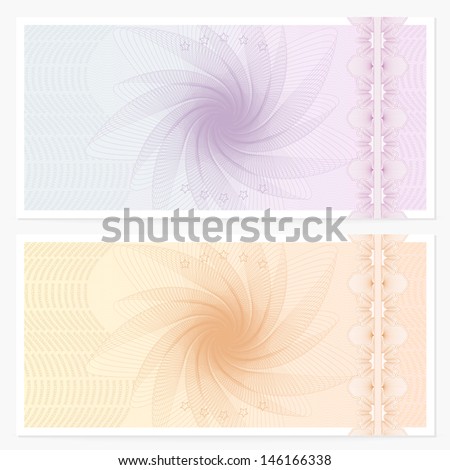 Gift certificate, Voucher, Coupon template with guilloche pattern (watermark), border. Background for banknote, money design, currency, note, check (cheque), ticket, reward. Vector in Portfolio