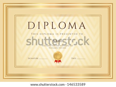 Certificate Diploma of completion design template background with abstract pattern gold border frame insignia Useful for Certificate of Achievement Certificate of education awards Certificate Diploma of completion design template background with abstract pattern gold border frame insignia Useful for Certificate of Achievement Certificate of education awards