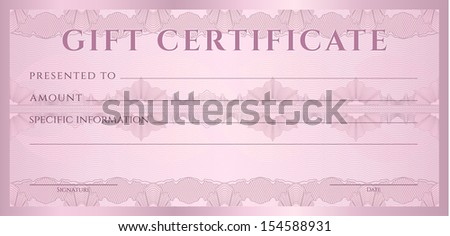 Gift certificate, Voucher, Coupon template with guilloche pattern (watermark, spirograph), border. Background for banknote, money design, currency, note, check (cheque), ticket, reward