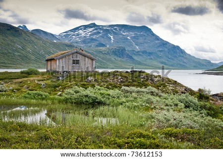 Cottage in the mountain in  norwegian nature.