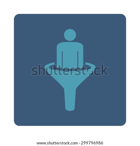 Sales funnel icon. Glyph style is cyan and blue colors, flat rounded square button on a white background.