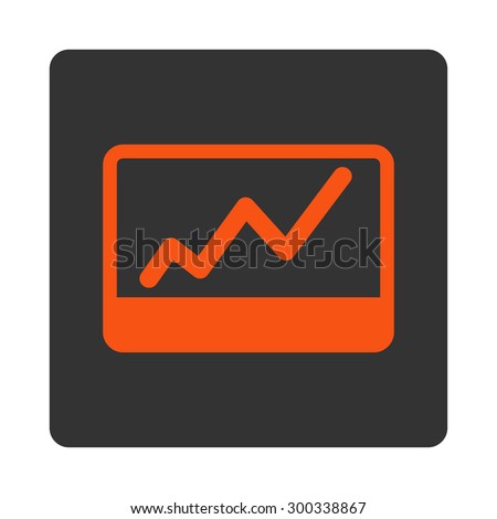 Stock Market icon. This flat rounded square button uses orange and gray colors and isolated on a white background.