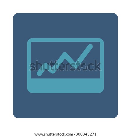 Stock Market icon. This flat rounded square button uses cyan and blue colors and isolated on a white background.