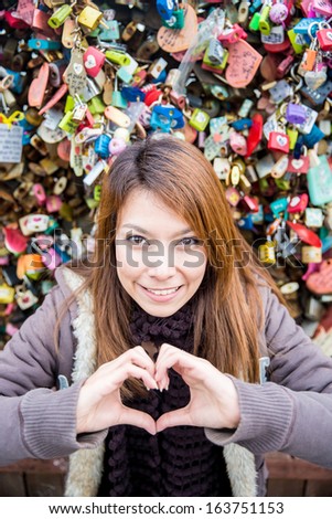 Portrait woman in background master key were locked along the wall in Seoul, Korea.