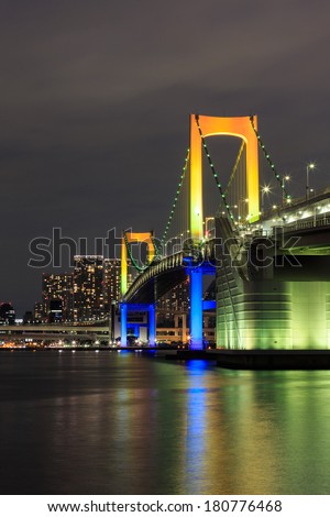 Night Tokyo landmarks,Tokyo Rainbow bridge in Japan