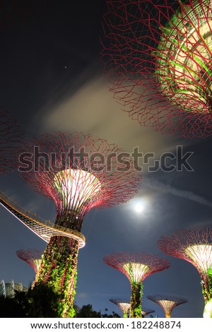 SINGAPORE - FEBRUARY 14 : An aerial view of Gardens by the Bay on Feb 14, 2014 in Singapore. Gardens by the Bay is a park spanning 101 hectares of reclaimed land