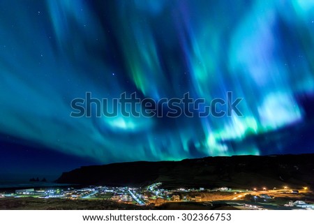 The Northern Light aurora over at Vik city Iceland