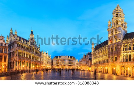 night scene of the Grand Place, the focal point of Brussels, Belgium.