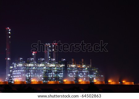 beautiful scenic of petrochemical factory in early night light with shining lights