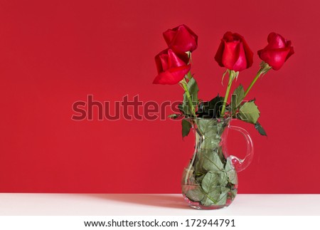 Bouquet of red roses isolated on red background