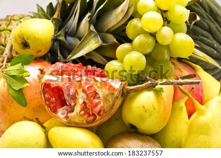 Closeup of mixed fruit on a white background