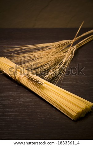 Spaghetti, Italian pasta, with ear of wheat