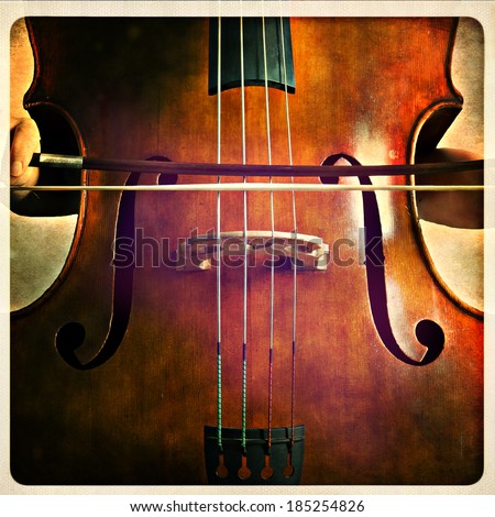 Close-up of double bass, wooden musical instrument that is played with a bow
