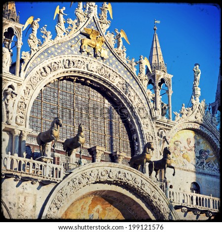 The Patriarchal Cathedral Basilica of Saint Mark at the Piazza San Marco. St Mark\'s Square, Venice Italy.