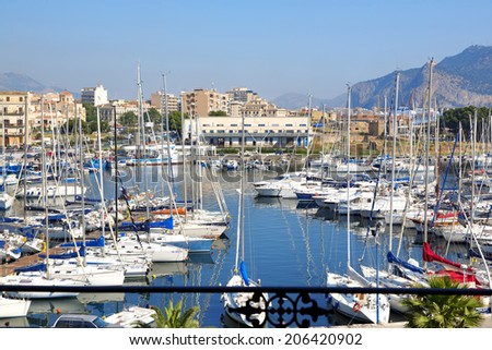 PALERMO, ITALY, June 13,2014: Boats and yachts in old port in Palermo called Cala, Italy