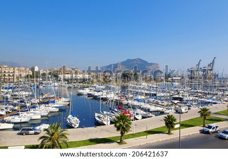 PALERMO, ITALY, June 13,2014: Boats and yachts in old port in Palermo called Cala, Italy