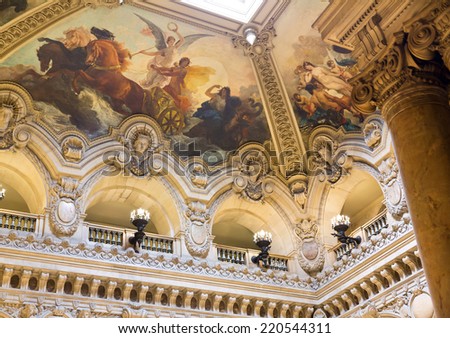 PARIS, August 4, 2014: Interior view of the Opera National de Paris Garnier, France.  It was built from 1861 to 1875 for the Paris Opera house