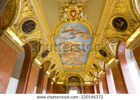 PARIS, FRANCE, August 6, 2014: A painting in the roof of the Louvre Museum (Musee du Louvre) on August 6, 2014 in Paris, France