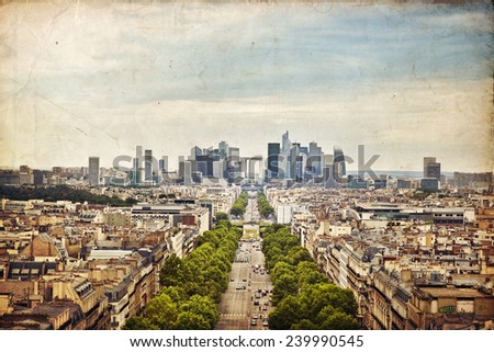 Panoramic view of Paris in vintage style