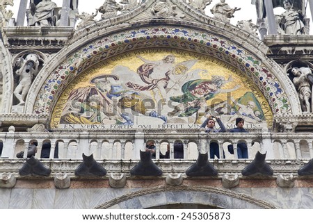 Venice, Italy, January 1, 2011: The Patriarchal Cathedral Basilica of Saint Mark at the Piazza San Marco. St Mark\'s Square, Venice Italy.