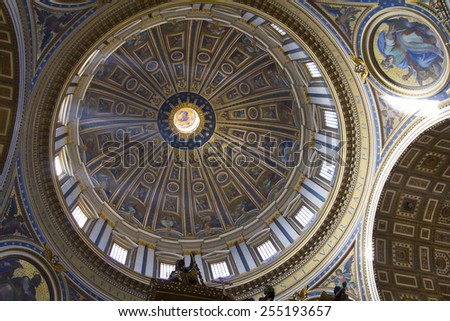 ROME, ITALY, November 26, 2011: The cupola of the St. Peter\'s Basilica, St. Peter\'s Square, Vatican City. Indoor interior.