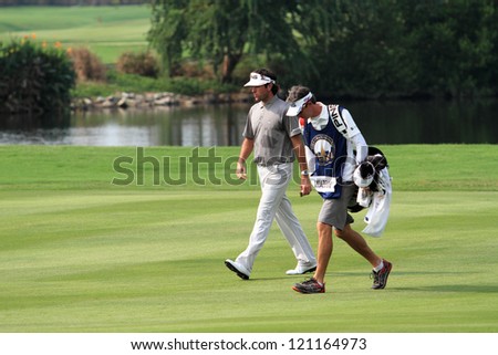 CHONBURI,THAILAND - DECEMBER 7:Bubba Watson play golf during day two of the Thailand Golf Championship at Amata Spring Country Club on December 7, 2012 in Chonburi province, Thailand.