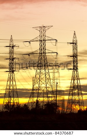Electric grid network power high voltage at sunset