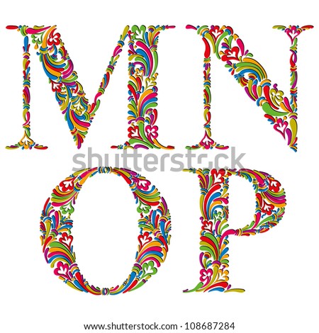 Logo Design Alphabet on Floral Alphabet  Vintage Letters M N O P  Stock Vector 108687284