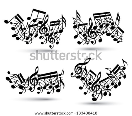 Musical Notes Staff Set. Black And White. Music Theme Vector Musical Notes Staff Set. Black And White. Music Theme Vector