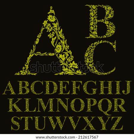 Vintage style floral letters font vector alphabet Vintage style floral letters font vector alphabet