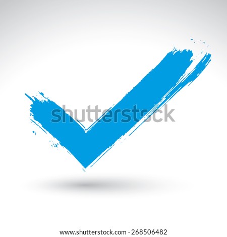 Hand Drawn Validation Icon Scanned And Vectorized, Brush Drawing Blue