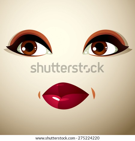 Attractive woman with stylish bright make-up. Sexy Caucasian sad lady. Human eyes and lips reflecting emotions.