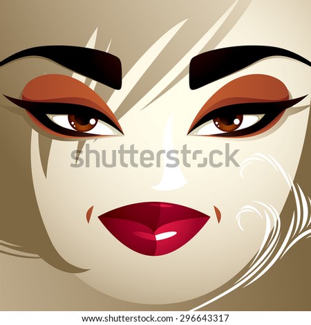 Emotional expression on the face of girl.  Angry woman with a modern makeup and stylish hairdo with locks.