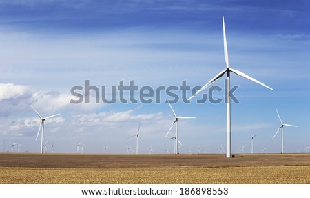 Giant wind turbines in open prairies, Colorado