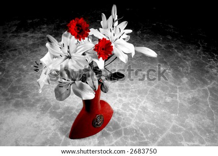 White lily bouquet in Chinese terracotta vase