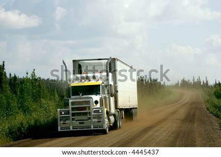 Semi truck on Dempster Highway above Arctic Circle, Canada