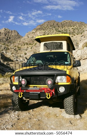 Camping with Yellow RV Van in Kings Canyon, Utah