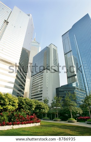 Small garden in business district of Hong Kong, China