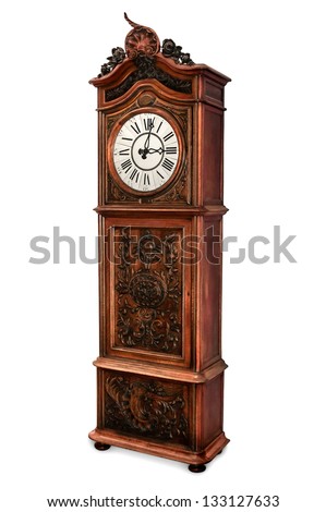 Antique Grandfather Clock With Elegant Wood Carved ...
