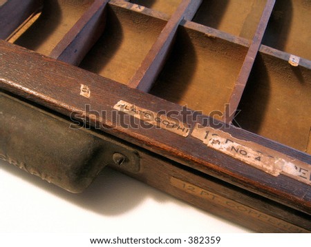 Close-up of a type tray drawer or shadow box.