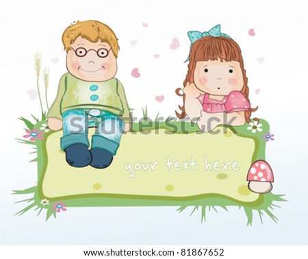 CUTE Greeting card with boy and girl. With space for your text.