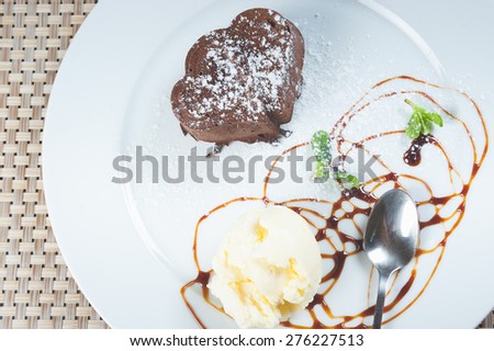 Chocolate mousse cake and ice cream