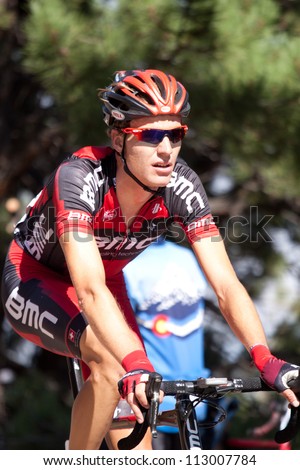 BOULDER, CO - AUGUST 25, 2012:  Team BMC Cyclist competes in the 2012 USA Pro Cycling Challenge on August 25, 2012 in Boulder, CO