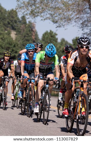 BOULDER, CO - AUGUST 25, 2012:  Cyclists compete in the 2012 USA Pro Cycling Challenge on August 25, 2012 in Boulder, CO